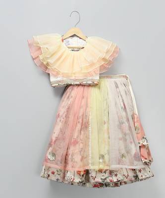 Multicolor printed organza lehenga set 5
