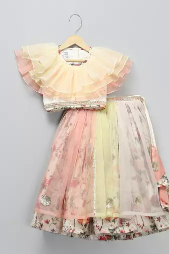 Multicolor printed organza lehenga set