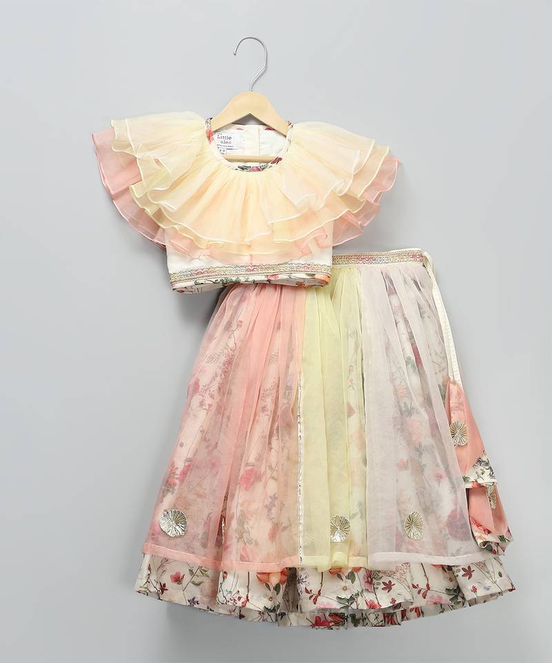 Multicolor printed organza lehenga set