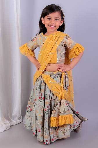 Multicolor printed cotton silk Lehenga set