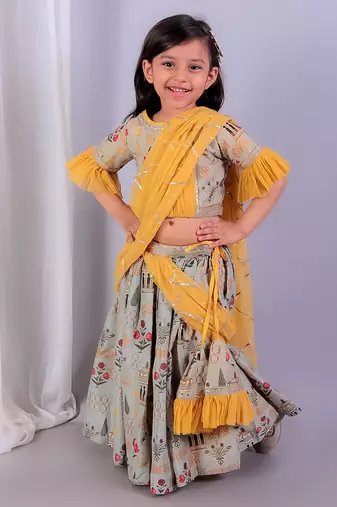 Multicolor printed cotton silk Lehenga set