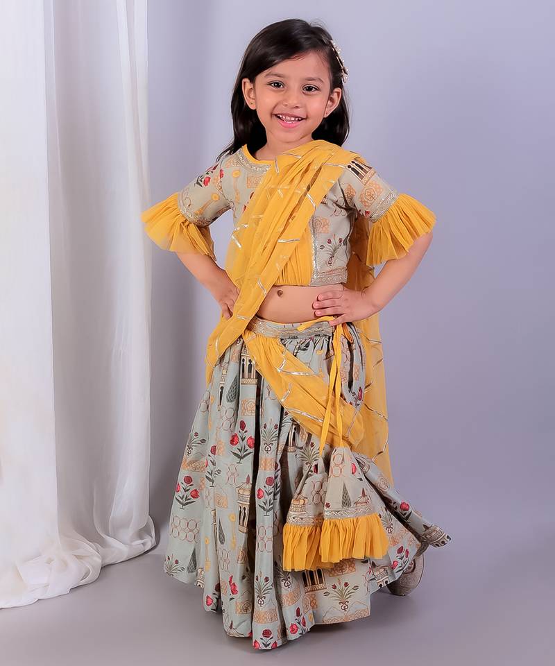 Multicolor printed cotton silk Lehenga set