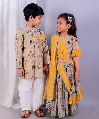 Multicolor printed cotton silk Lehenga set 2