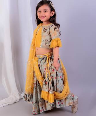 Multicolor printed cotton silk Lehenga set 3