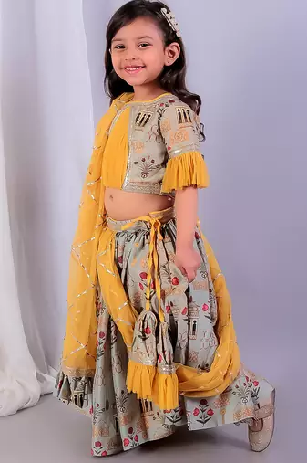 Multicolor printed cotton silk Lehenga set