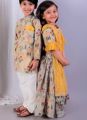 Multicolor printed cotton silk Lehenga set 5