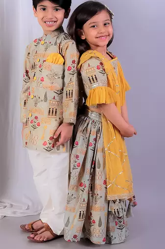 Multicolor printed cotton silk Lehenga set
