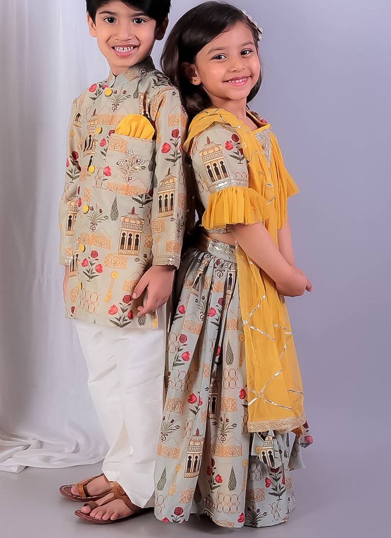 Multicolor printed cotton silk Lehenga set