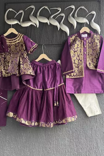 Purple embroidered cotton silk lehenga set