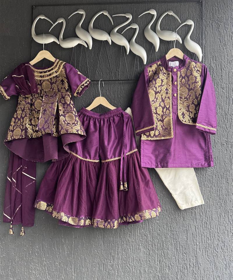 Purple embroidered cotton silk lehenga set