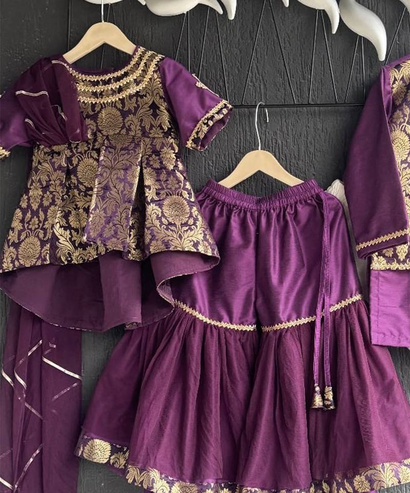 Purple embroidered cotton silk lehenga set