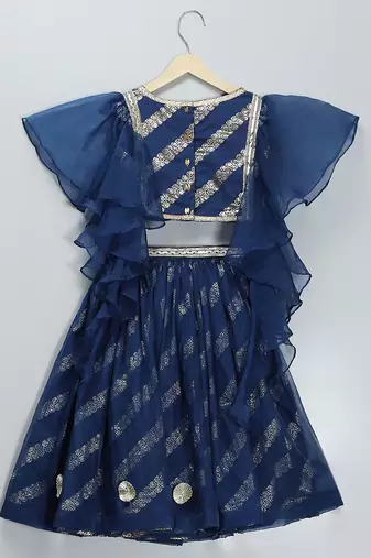 Blue embroidered organza lehenga set