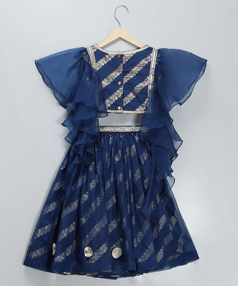 Blue embroidered organza lehenga set
