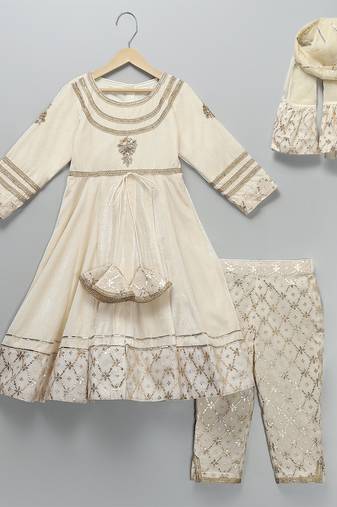 White embroidered velvet anarkali set