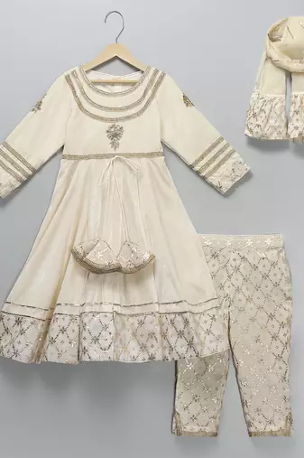 White embroidered velvet anarkali set