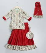 Red printed cotton silk lehenga set