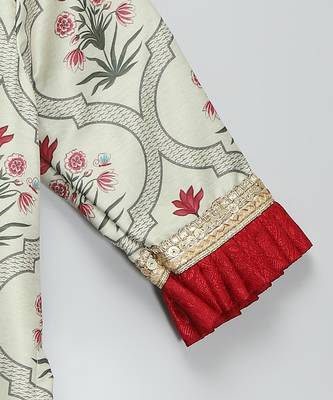 Red printed cotton silk lehenga set 2