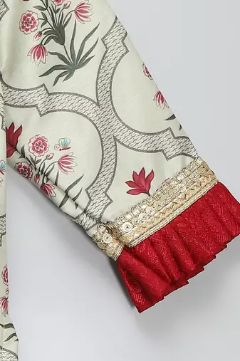 Red printed cotton silk lehenga set