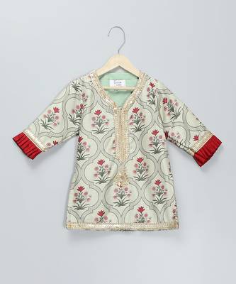 Red printed cotton silk lehenga set 4