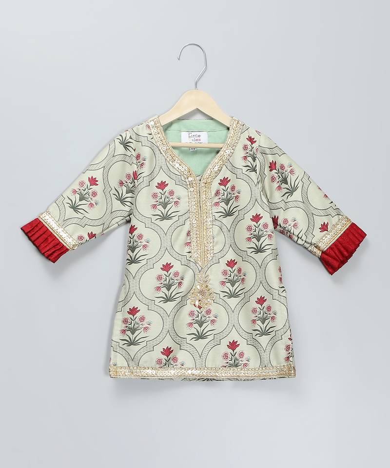 Red printed cotton silk lehenga set