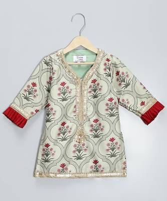 Red printed cotton silk lehenga set 5
