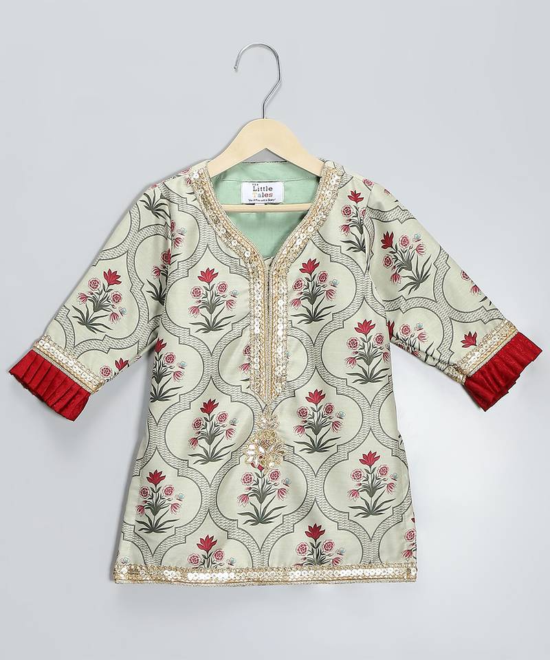 Red printed cotton silk lehenga set