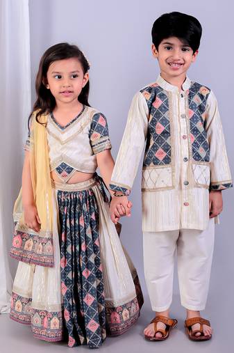 Multicolor printed cotton silk lehenga set