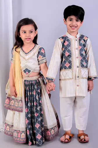 Multicolor printed cotton silk lehenga set