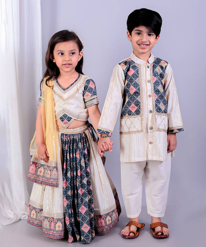 Multicolor printed cotton silk lehenga set