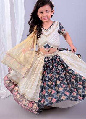 Multicolor printed cotton silk lehenga set 1