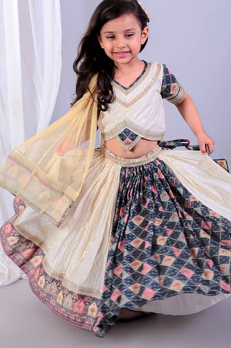 Multicolor printed cotton silk lehenga set
