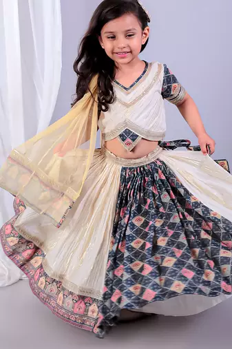 Multicolor printed cotton silk lehenga set