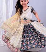 Multicolor printed cotton silk lehenga set