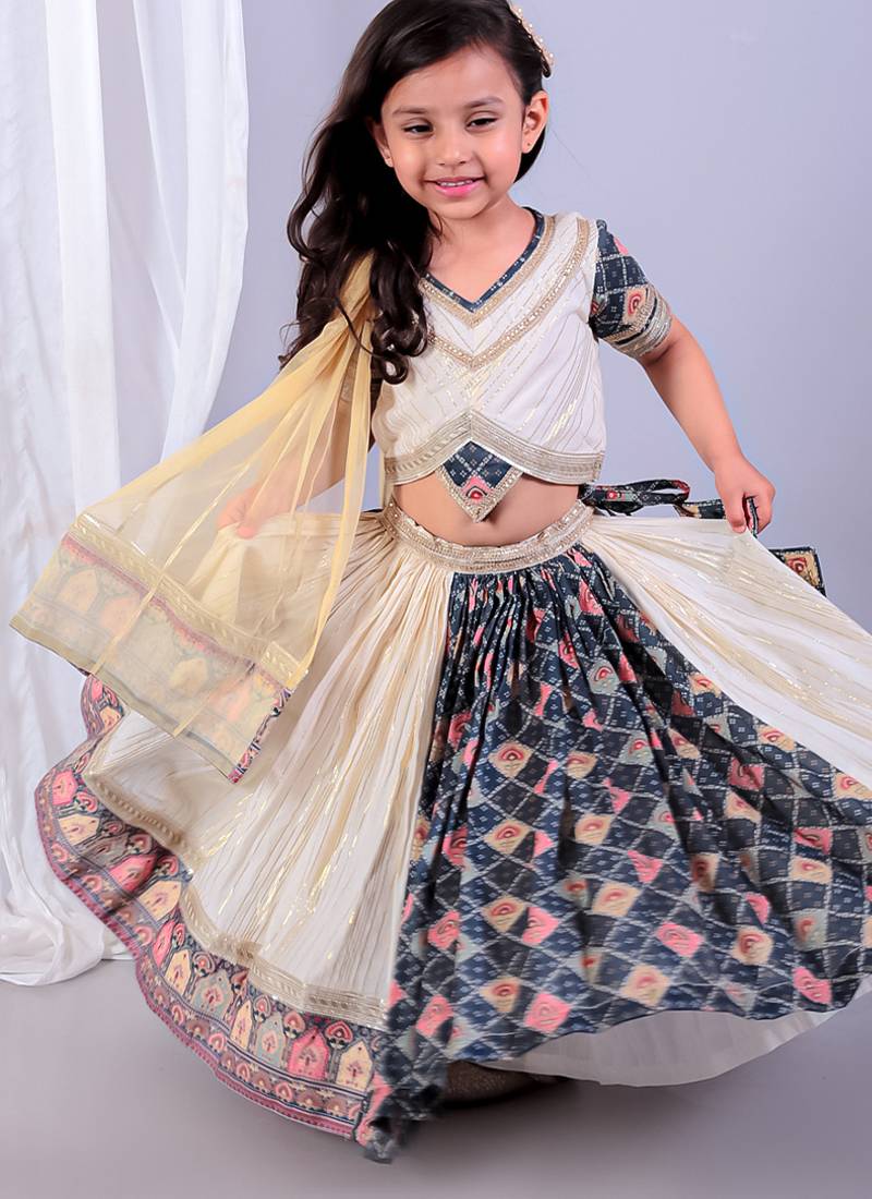 Multicolor printed cotton silk lehenga set