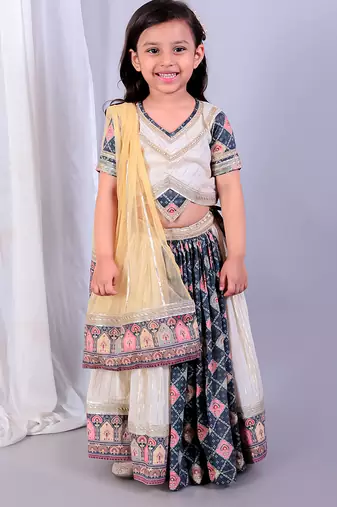 Multicolor printed cotton silk lehenga set