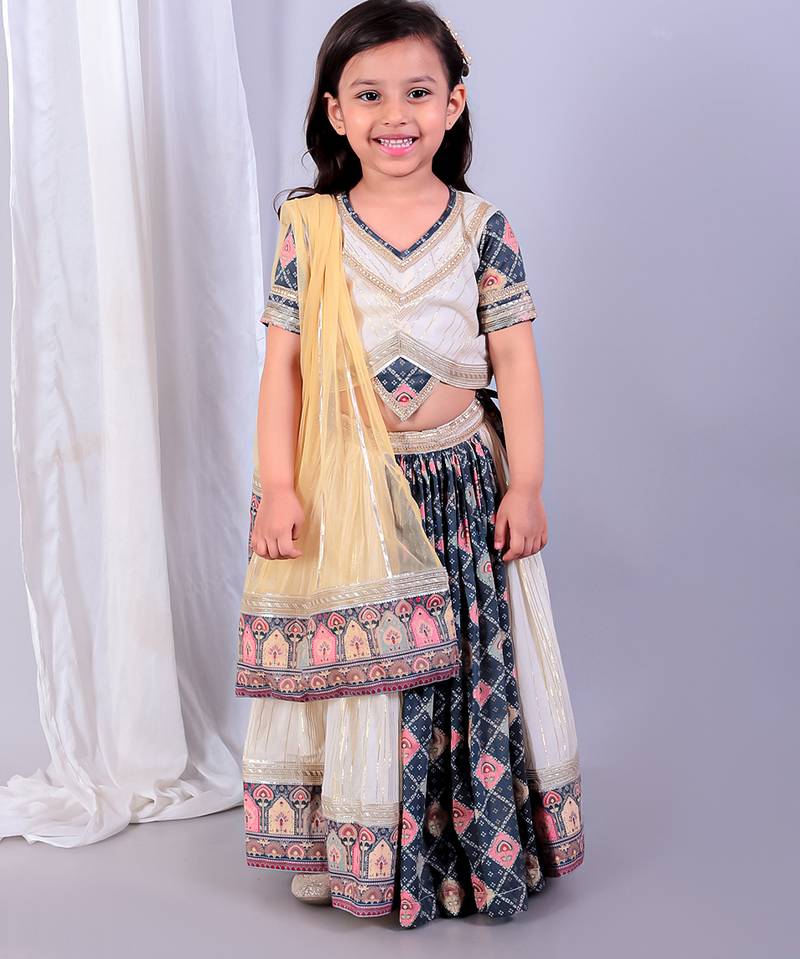 Multicolor printed cotton silk lehenga set