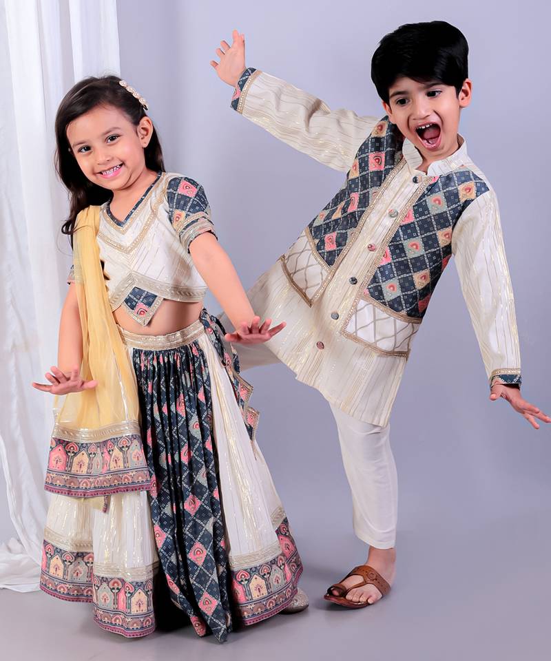 Multicolor printed cotton silk lehenga set