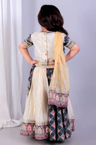 Multicolor printed cotton silk lehenga set