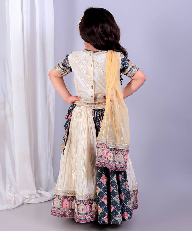 Multicolor printed cotton silk lehenga set