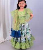 Green printed organza lehenga set