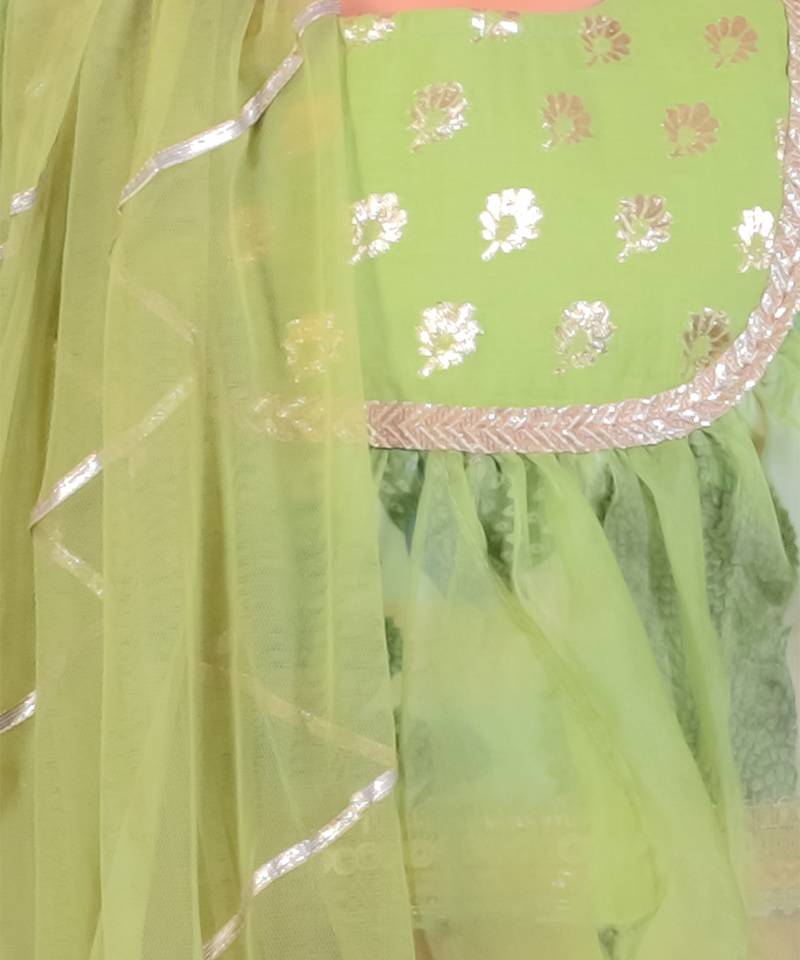 Green printed organza lehenga set