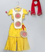 Yellow embroidered cotton silk sharara set