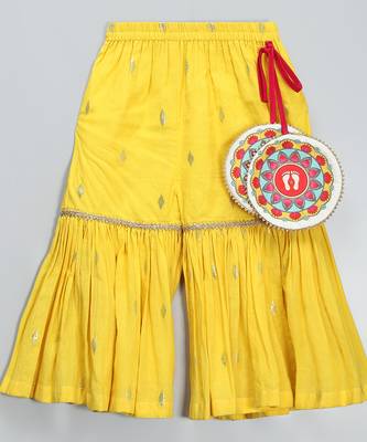 Yellow embroidered cotton silk sharara set 3
