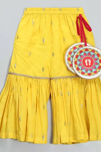 Yellow embroidered cotton silk sharara set