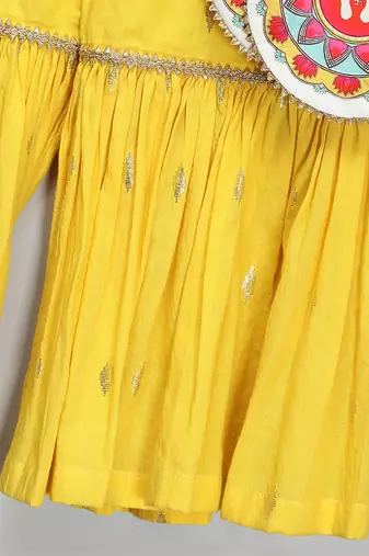 Yellow embroidered cotton silk sharara set