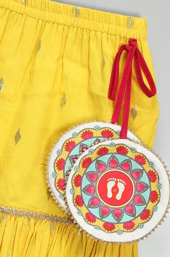 Yellow embroidered cotton silk sharara set