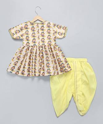 White printed cotton silk kurta set 2