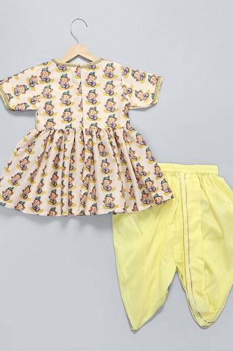 White printed cotton silk kurta set