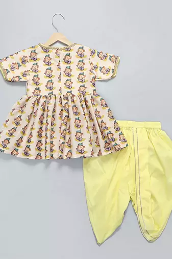 White printed cotton silk kurta set