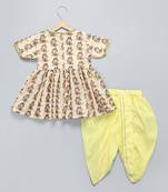 White printed cotton silk kurta set